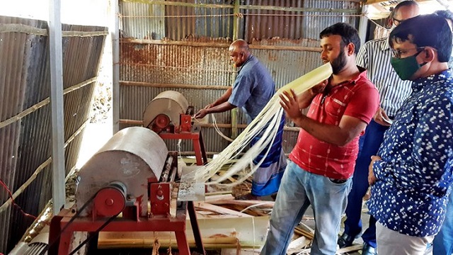 পরিত্যক্ত কলাগাছ থেকে তৈরি হচ্ছে সুতার আঁশ